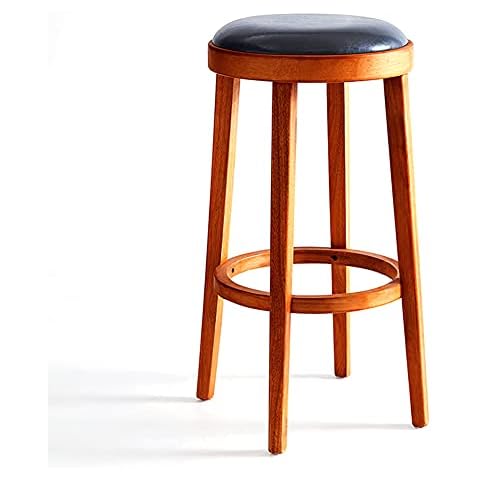 ACXZ Solid Wood Bar Stool 75cm/29.5in, Round Upholstered High Barstools Backless with Footrest for Kitchen Island/Counter/PUB/Breakfast Table, PU Artificial Leather Cover