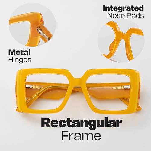 Image of Zeelool Blue Light Blocking Glasses for Women, Rectangle Glasses Frame Eyeglasses with Clear Lenses Anti Eyestrain & UV from Computer /TV /Phone ZJGA838378-01B, Yellow
