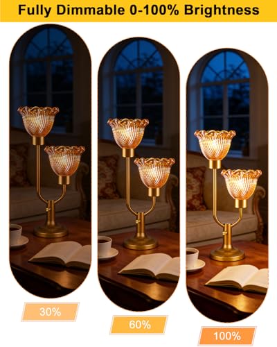 Image of Lightdot Mid Century Modern Gold Table Lamp Dimmable Vintage Glass Lamp
