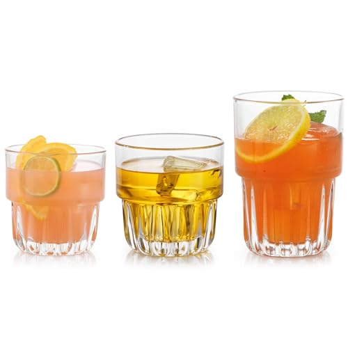 Image of Libbey Everest Stackable Glassware Set, 12-Piece Mixed Drinkware with 9 oz Small Rocks, 12 oz Large Rocks, and 14 oz Tall Juice Glasses, Durable Lead-Free Restaurant-Quality Glass
