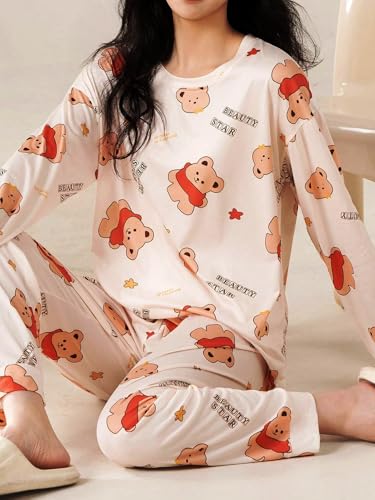 Image of GLASGO Women's Cotton Pajama Set with Top & Pants|| Korean Night Suit|| Lightweight Printed Set || Soft & Comfy Sleepwear for Girls & Women || LNS-3-$