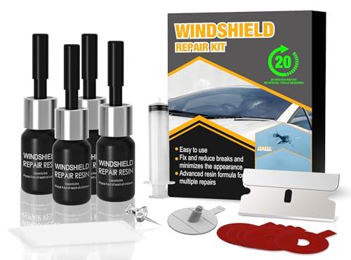 tuncate Windshield Repair Kit for Chips and Cracks– 4 Pack Glass Repair Kit with Enhanced Injection Head for Chips, Cracks & Star-Shaped Cracks, Quick & Easy DIY Fix for Windshields, Black