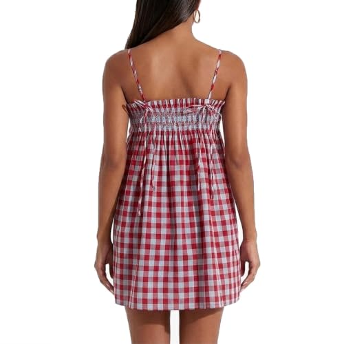 Image of Women Boho Floral Mini Dress Cute Graphic Spaghetti Strap Backless Sundress