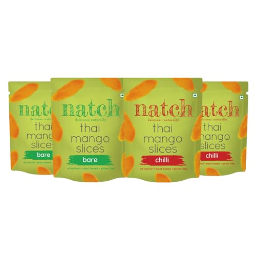 Image of Natch Dried Thai Mango Slices, Healthy Snakcs 100% All Natural, Vegan, Gluten Free, No Artificial Preservatives, Trans Fat Free, Rich in Antioxidants, Bare and Chili Flavour, 60gm (Pack of 4)