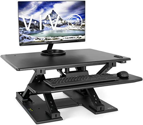 VIVO Black Electric Height Adjustable 32 inch Standing Desk Converter, Sit Stand Keyboard and Monitor Riser Workstation (DESK-V000EE)