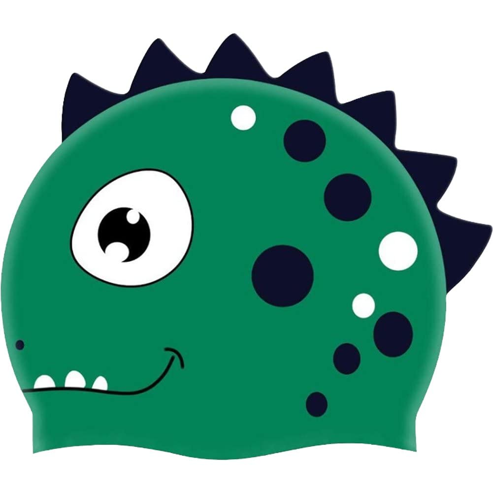 Hrippy Silicone Swimming Cap Children Waterproof Cartoon Dinosaur Swimming Hat Long Hair Free Size for Kids Boys Girls