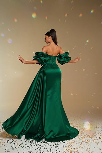 Fokissy Strapless Satin Prom Dresses Ruched Formal Evening Gown with Slit4