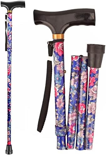 Foldable Walking Canes for Women Men, 5 Levels Height Adjustable Walking Stick, Adjustable Walking Cane, Aluminum Lightweight Foldable Cane, Walking Cane with Smooth Wood Handle