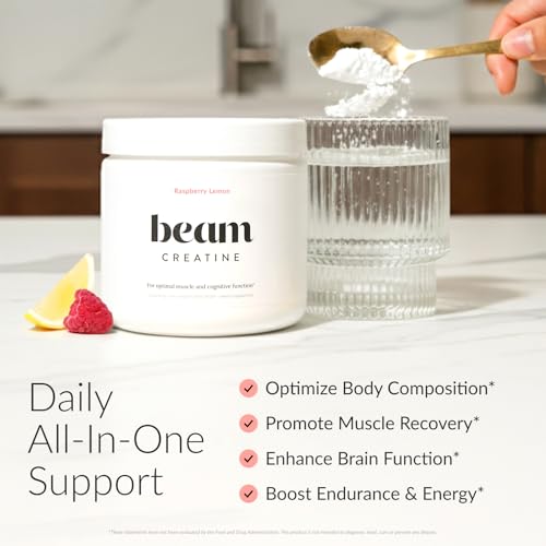 Image of BEAM Creatine Monohydrate Powder - 5g Micronized Creatine Monohydrate, Flavored Creatine for Women & Men, Muscle Strength, Growth & Cognitive Support, Raspberry Lemon Flavor, 30 Servings