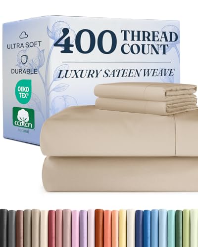 Queen Sheet Set - 100% Cotton Sheets - 4 Piece Queen Size Cotton Bed Set with Deep Pockets up to 16 Inches - Ultra Soft, Breathable & Cooling - Comfy, Fade & Stain Resistant - Machine Washable - Cream