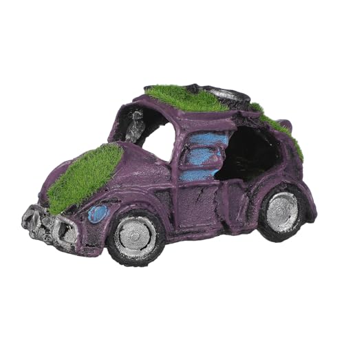 Sosoport Adorno de Resina para Acuario Vehículo con Musgo Artificial 14,1x7x7,3 Cm Decoración Realista para Peceras Pequeñas y Medianas Accesorios para Acuarios Tropicales