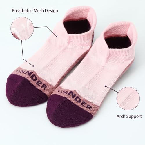 Image of WANDER Merino Wool Ankle Running Hiking Socks 3 Pairs Lightweight Cushioned Sweat-Wicking No Show Athletic Socks Men Women