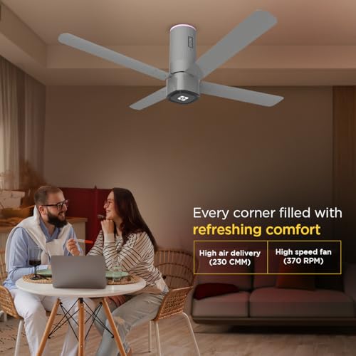 Image of EcoLink Airoquad 1200mm Ceiling Fan | Galactic Silver Finish | High-Speed Air Delivery | Energy Efficient Motor | Stylish 4-Blade Design for Home & Office | Pack of 1