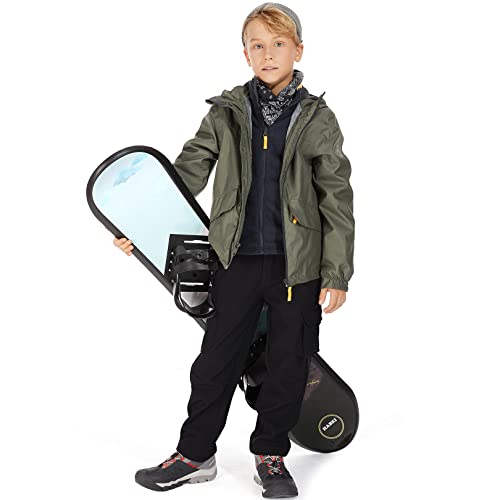 Asfixiado Boys Snow Pants Kids Girls Waterproof Fleece Lined Hiking Outdoor Insulated Ski Warm Elastic Waist Cargo Pants #9020-Black-Xl #TOP4