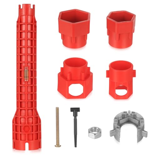 14-in-1 Faucet Wrench Tool Sink Tap Spanner for Tight Space Multi-Functional Tap Spanner Tool with Comfortable Grip for Sink Bathroom Kitchen Plumbing Tools Repair & Faucet Installation(Red)
