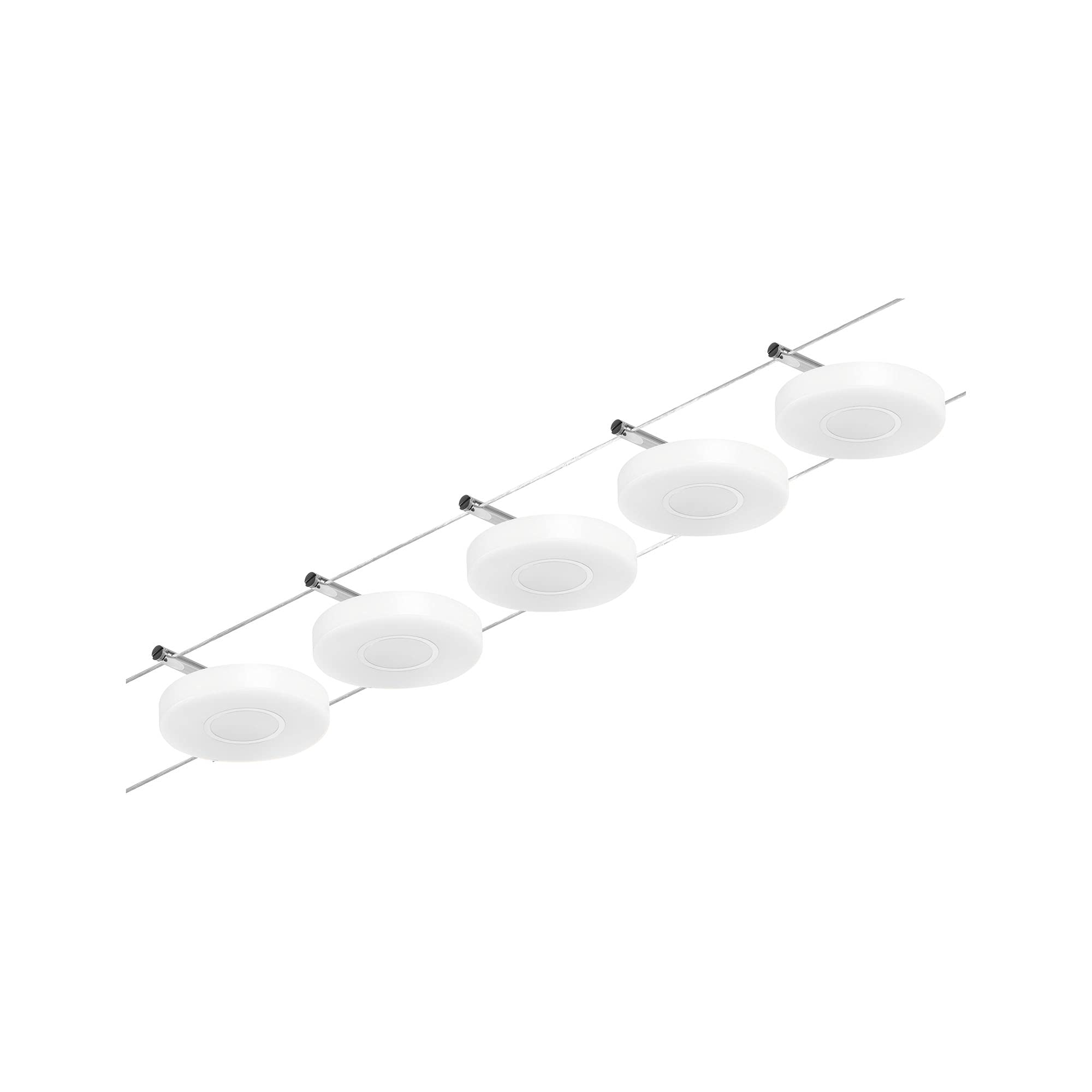 Paulmann 94426 CorDuo Juego de sistema de cable LED DiscLED DC incl. 5x4,5 W extensible cromado mate, cable metálico cromado 3000 K