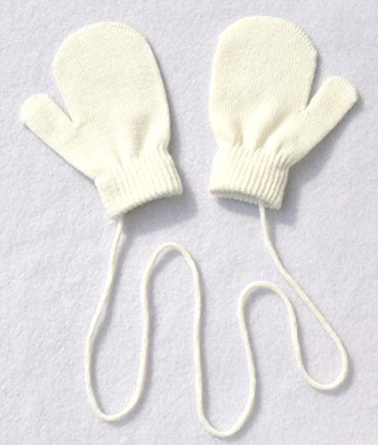 Baby Boys and Girls Solid Winter Knitted Mitten Gloves with String2