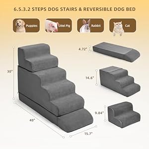   Dog-Steps-for-High-Bed-5-in-1-Dog-Stars-for-30-inches-High-Beds-High-Density-Foam-Dog-Ramp-with-Removable-Cover-Non-Slip-Bottom-Up-to-60lbs
