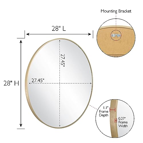 Design House Kenna Round Wall Accent Mirror – 28-Inch, Modern Metal Framed – Living Room, Bedroom, Bathroom Vanity Mirror – Gold – 2-Pack, 590026