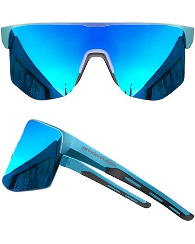 grinderPUNCH UV 400 Sports Sunglasses Cycling Glasses, Biking Goggles Running Hiking Golf Fishing Driving (Blue)