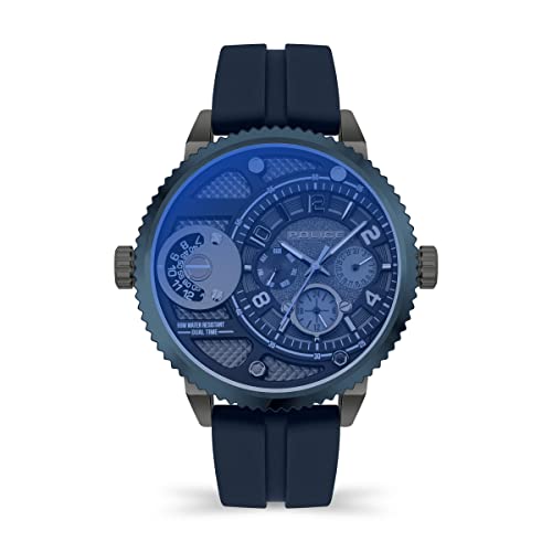 Police Ray PEWJQ2195240 - Reloj multifunción para Hombre con Esfera Gris plomizo y Correa de Silicona Azul Oscuro, Caja de Acero Inoxidable de 51 mm, Negro, Talla única, Correa Police Ray PEWJQ2195240 - Reloj multifunción para Hombre con Esfera Gris plomizo y Correa de Silicona Azul Oscuro, Caja de Acero Inoxidable de 51 mm, Negro, Talla única, Correa