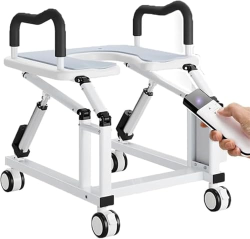 Base elevadora para inodoro eléctrica para personas mayores, con elevación automática, reposabrazos antideslizantes dobles y ruedas universales de 360°, soporte hasta 220 lb, altura y ancho ajustables, compatible con cualquier inodoro miniatura 1
