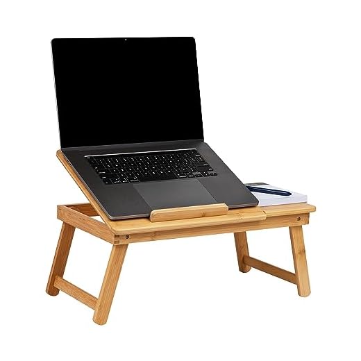 Mind Reader Laptop Lap Desk Flip Top with Drawer, Foldable Legs, Breakfast Tray, Brown