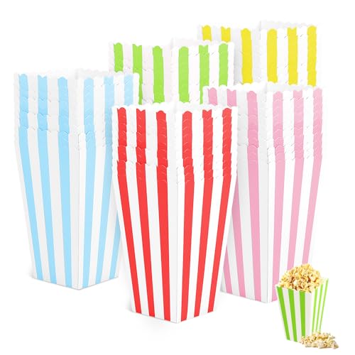 50 Piezas Mini Caja Palomitas Carton, Cajas de Papel para Palomitas de Maíz, Cine Pequeñas Cajas de Palomitas de Maíz, Caja Palomitas en 5 Colores para Cine Navidad Cumpleaños Boda Candy Bar Fiesta