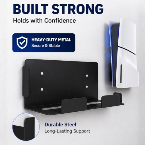 Image of PS5 Wall Mount Stand for PlayStation 5 & PS5 Slim Disc /Digital Edition Consoles, Heavy Duty Wall Mount Bracket, Space Saving Vertical Console Holder Rack, Black