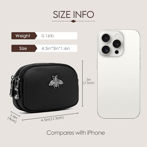 imeetu Women Leather Coin Purse, Small 2 Zippered Change Pouch Wallet