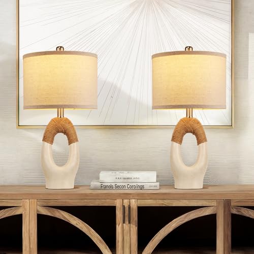 Boho Rattan Table Lamps – Rustic Farmhouse Bedside Set - Image 4