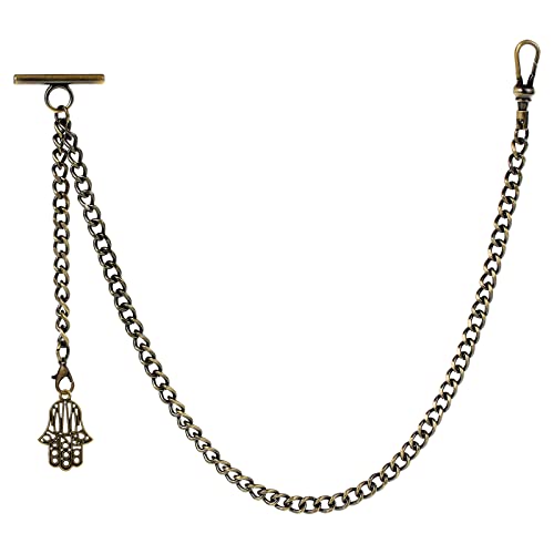 Montre de poche avec chaîne Albert Chain en bronze, le cadeau rétro idéal avec main de Fatima