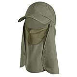 SUN CUBE Sun Cap Fishing Hat with Neck Face Cover Flap, Sun Protection Cap with Flap for Hiking Safari Men Women UPF50+ (Olive)