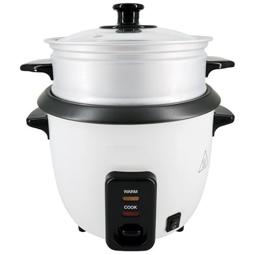 MAXELLPOWER Arrocera Eléctrica 0.6L (2-3 Raciones) con Vaporera, 300W, Bowl Antiadherente Extraíble, Mantener Caliente, Tapa de Vidrio, Incluye Cuchara y Vaso Medidor, (0,6L)
