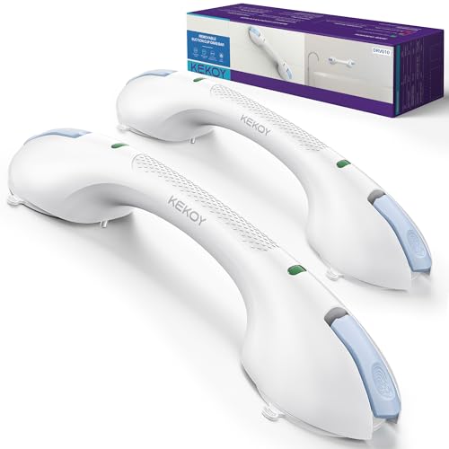 KEKOY 17.5 Inch Suction Grab Bars for Bathtubs and Showers with Indicator 2 Pack- Heavy Duty Safety Shower Handle for Seniors and Elderly, Handicap Bars for Bathroom, No Drilling and Removable, Blue