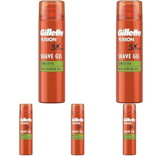 Gillette Fusion Bartpflege Rasiergel Männer (200 ml), mit Mandelöl, für empfindliche Haut, mit 5-Fach-Wirkung: Reinigt, spendet Feuchtigkeit, schützt, erfrischt und beruhigt, Geschenk für Männer
