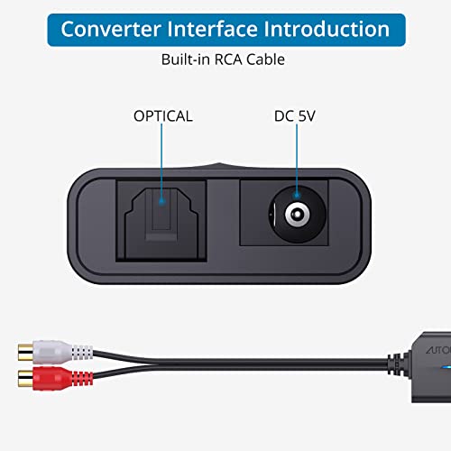 DA Converter, AUTOUTLET 192kHz DAC Converter Digital to Analog Audio Converter SPDIF Toslink to Digital to Analog Converter with 1M Optical Cable for HDTV DVD Blu-ray Sky Game Console