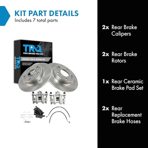 Image of TRQ Rear Brake Pad and Rotor Set Ceramic Rotors Calipers Compatible with 2016-2019 Honda Civic