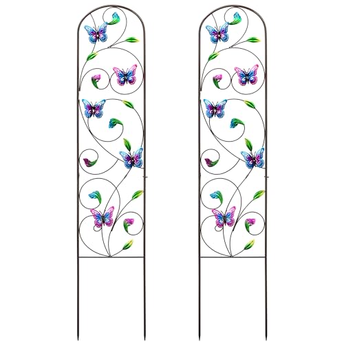 Set of 2 Metal Butterfly Garden Trellis for Climbing Plants,