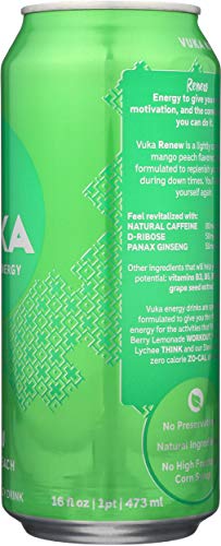 VUKA, Energy Drink Renew Mango Peach, 16 Fl Oz