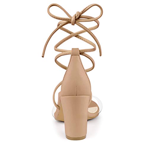 Allegra K Women's Clear Strap Block Heels Lace Up Heels Sandals3
