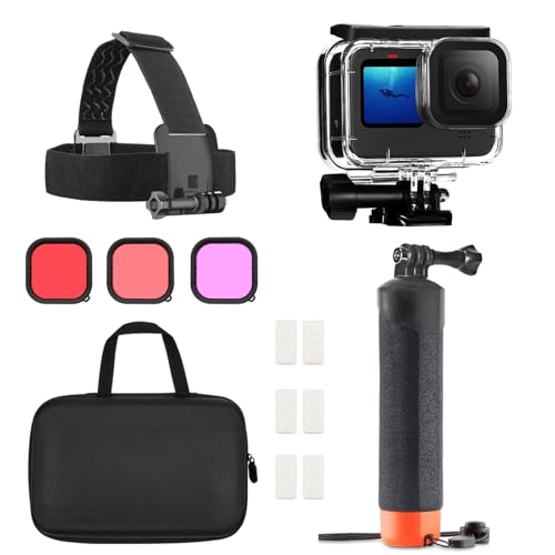 MYAKON Waterproof Case for GoPro Hero 13 12 11 10 9 Black, Protective Underwater Diving Housing, Floating Handle, Head Strap, Storage Carrying Case Accessories for Go Pro Hero 13/12/11/10/9