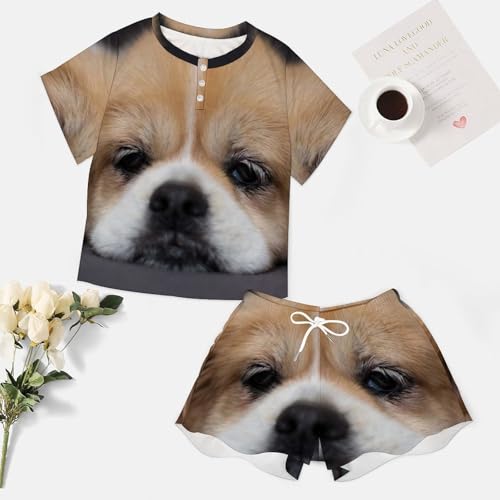 Pyjama femme court contre la chaleur ensemble de nuit léger motif chien