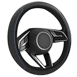Flintronic Funda Volante Coche Universal, Cubierta Volante Coche, Accesorios Coches Interior, Funda Volante Cuero Poli-Piel, Antideslizante, con un Diámetro de 36-38 cm - Azul Negro