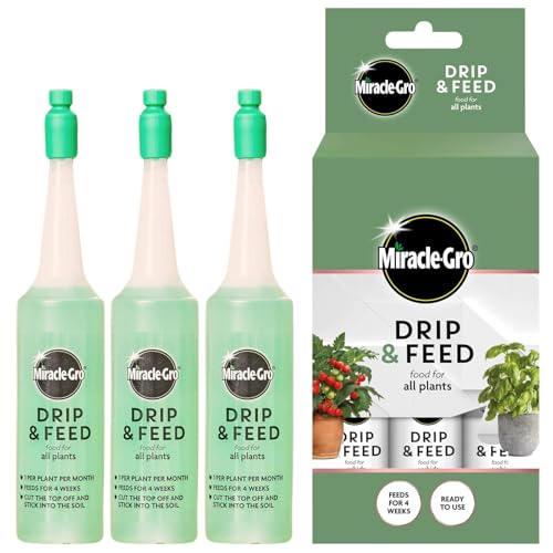 Miracle-Gro Drip & Feed All Purpose Pack of 3 – Pre-Measured Plant Food Bottles – Effortless Slow Release Fertiliser for Indoor and Outdoor Plants, Stronger Growth and Vibrant Blooms