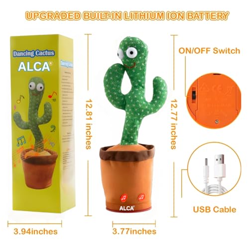 Image of ALCA Rechargeable Toys Talking Cactus Baby Toys for Kids Dancing Cactus Toys Can Sing Wriggle & Singing Recording Repeat What You Say Funny Education Toys for Children Playing Home Decor for Kids