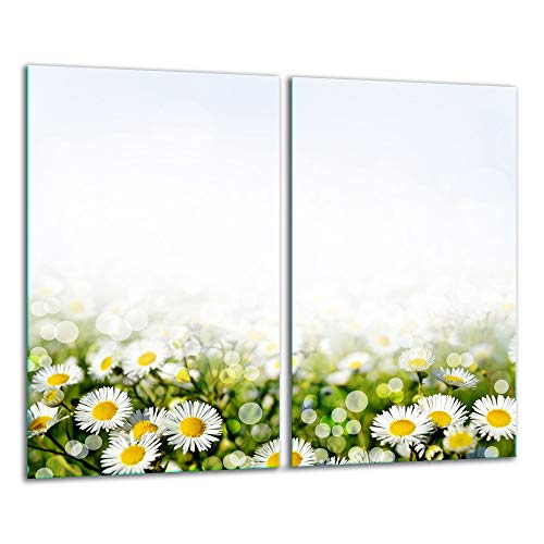 TMK | Cubiertas para vitrocerámica, 2 piezas, 2 x 30 x 52 cm, cubierta de vitrocerámica, cocina eléctrica, inducción, protección contra salpicaduras, placa de cristal, tabla de cortar flores