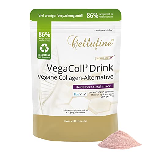 Cellufine® VegaColl® Drink Heidelbeere 300 g veganes Pulver, veganer Collagen-Drink-Ersatz mit hochmolekularer HyaVita® Hyaluronsäure, Coenzym Q10, CERAMOSIDES™ Ceramiden, Vitamin C, Spurenelementen Cover