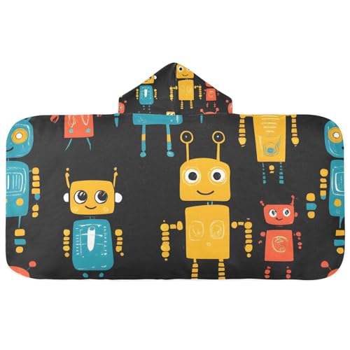 Image of Dark Background Robot Hooded Beach Towel for Kids, Kids Bath Hooded Towels for Boys Girls, Super Soft Absorbent Bathrobe with Hood for Swin Pool 50 inchx23.5 inch
