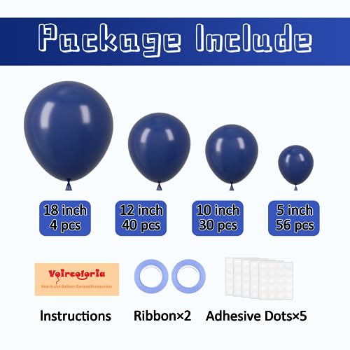 Image of Voircoloria 130pcs Navy Blue Balloons Different Sizes 18 inch 12 inch 10 inch 5 inch Dark Blue Balloons for Birthday Graduation Baby Shower Anniversary New Year Party Holiday Decorations